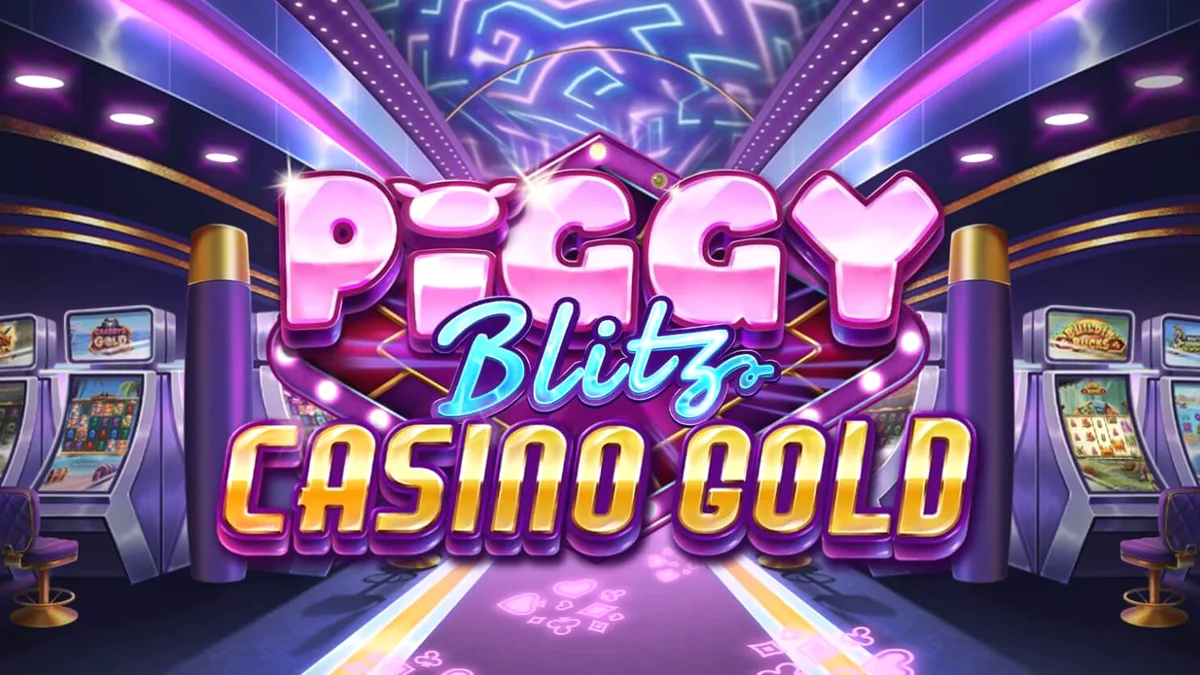 Tampilan visual neon dan mewah dari slot Piggy Blitz Casino Gold dengan simbol piggy ikonik.